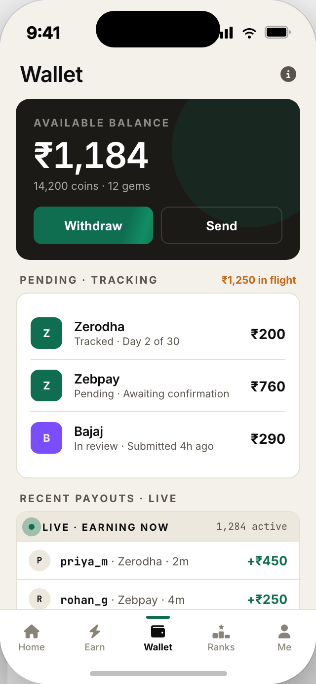 PaisaTask wallet screen