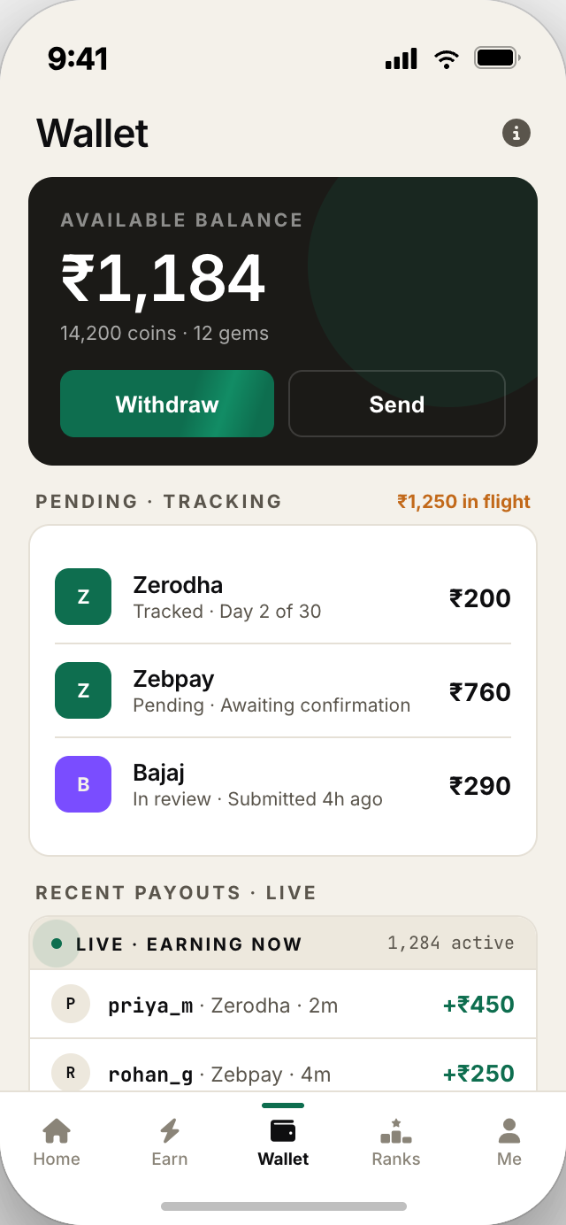PaisaTask wallet screen